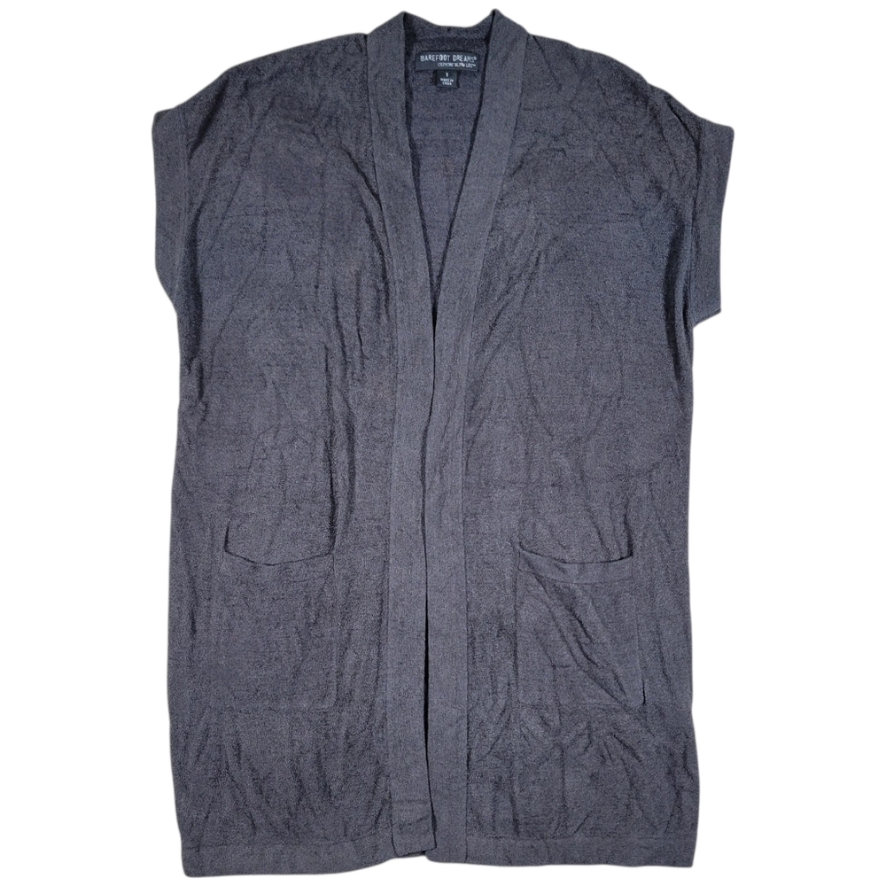 Barefoot Dreams Cozychic Ultra Light Sleeveless Cardigan Womens S‎ Gray Lounge